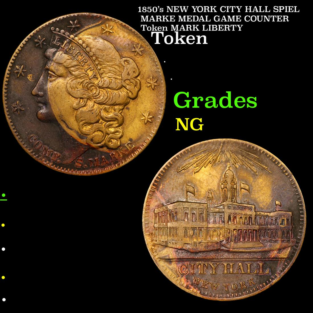 1850's NEW YORK CITY HALL SPIEL MARKE MEDAL GAME (1 of 3)