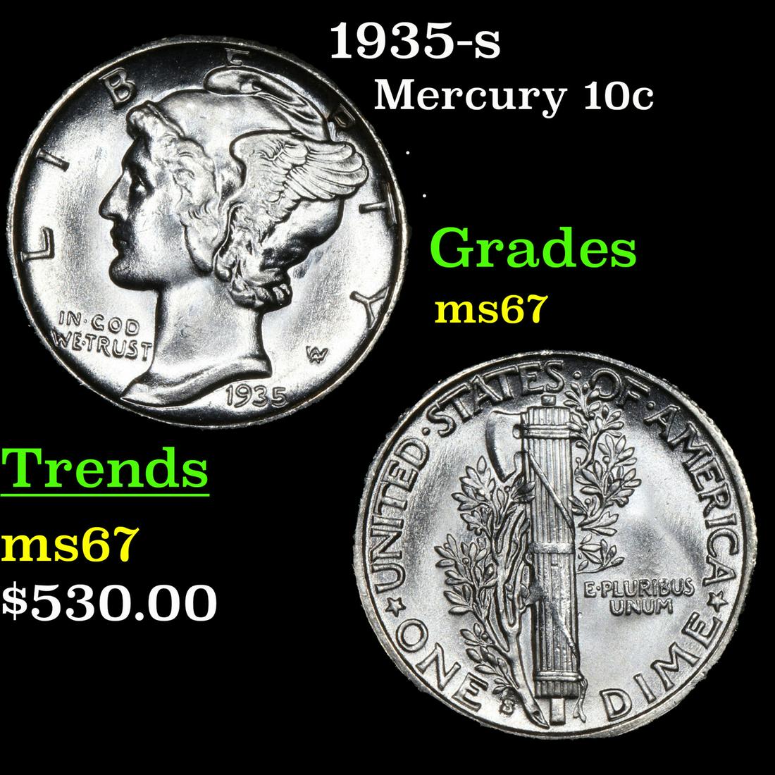 1935-s Mercury Dime 10c Grades GEM++ Unc (1 of 3)