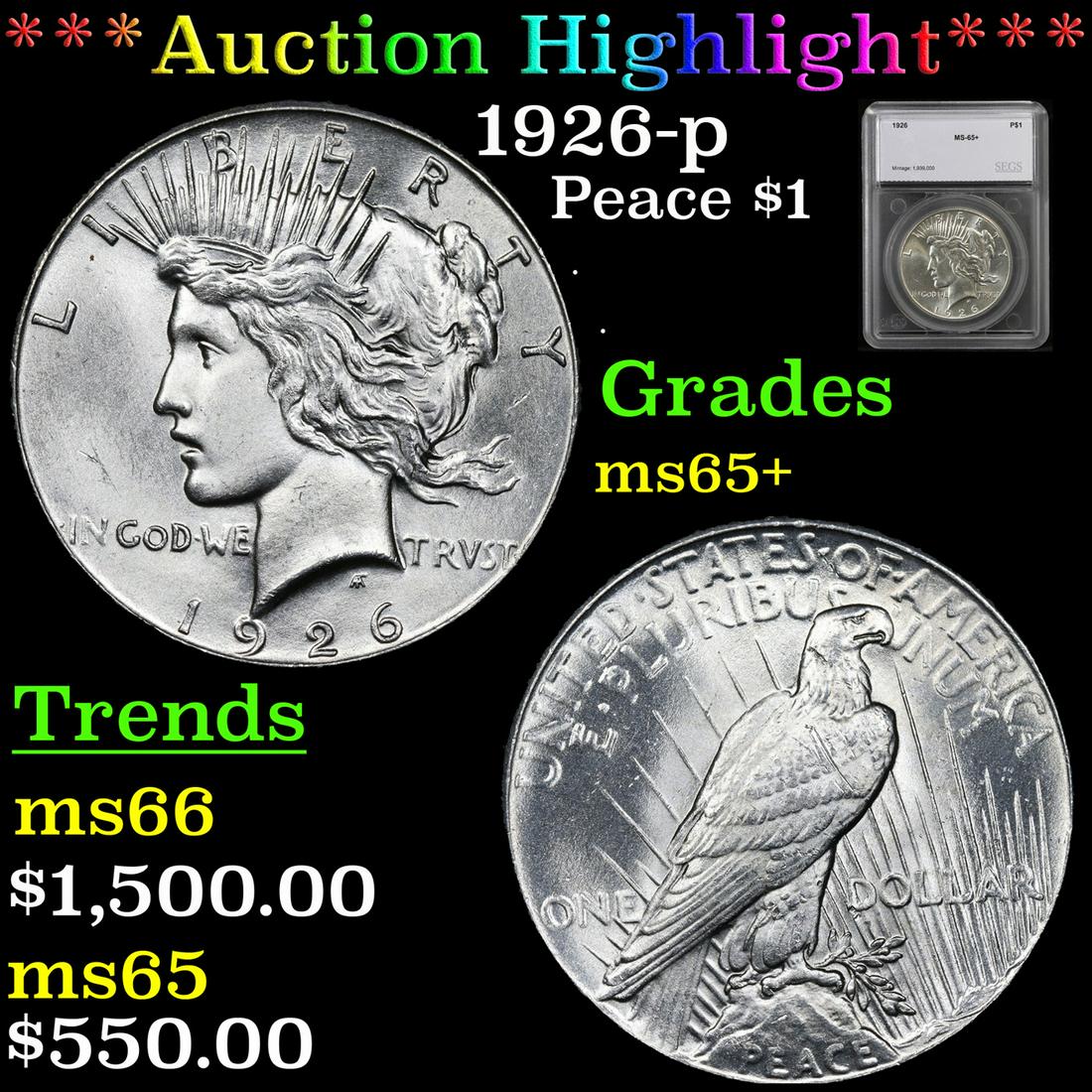 ***Auction Highlight*** 1926-p Peace Dollar $1 Graded (1 of 5)