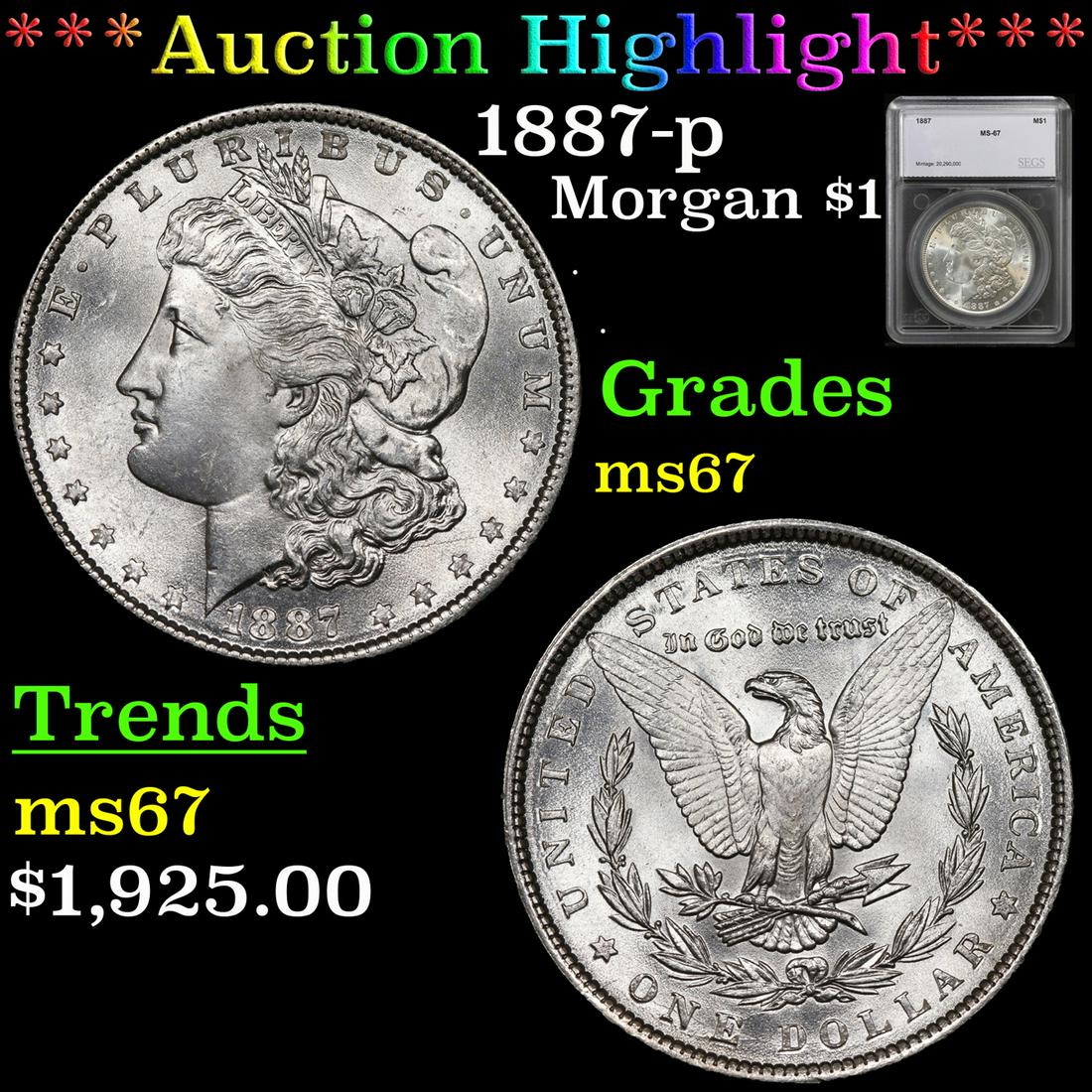 ***Auction Highlight*** 1887-p Morgan Dollar $1 Graded (1 of 5)
