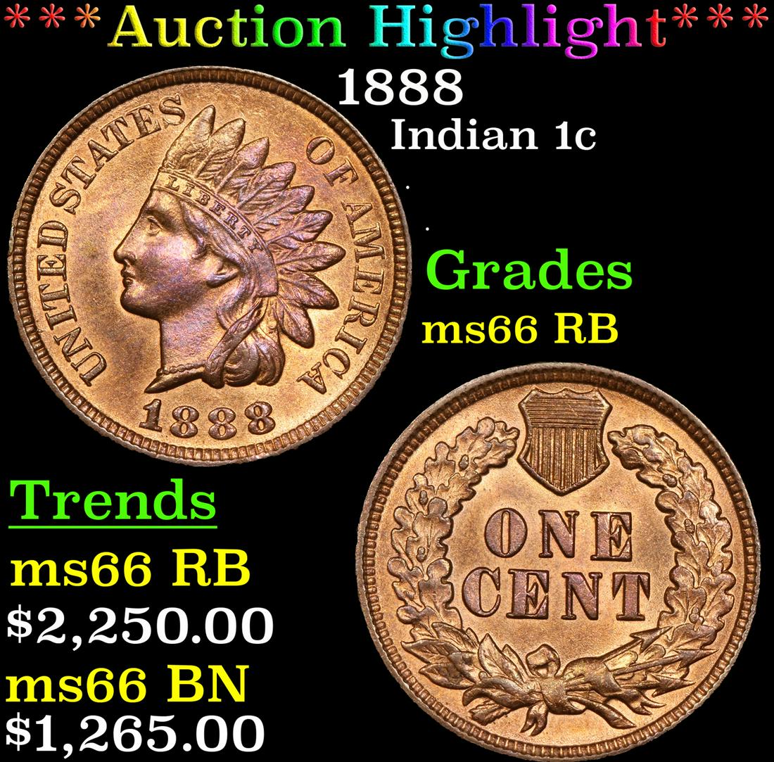 ***Auction Highlight*** 1888 Indian Cent 1c Graded ms66 (1 of 5)