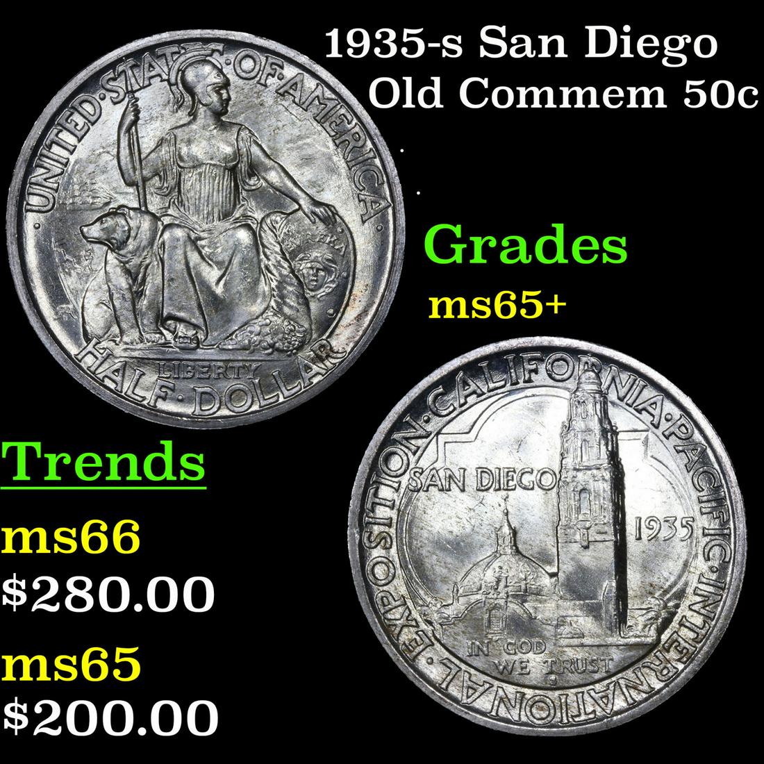 1935-s San Diego Old Commem Half Dollar 50c Grades GEM+ (1 of 3)