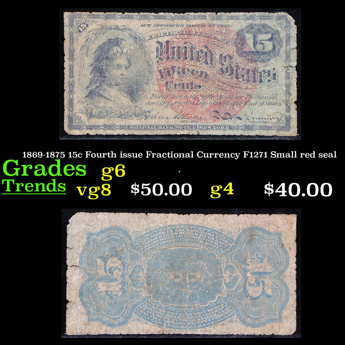 1869-1875 15c Fourth issue Fractional Currency F1271 (1 of 3)