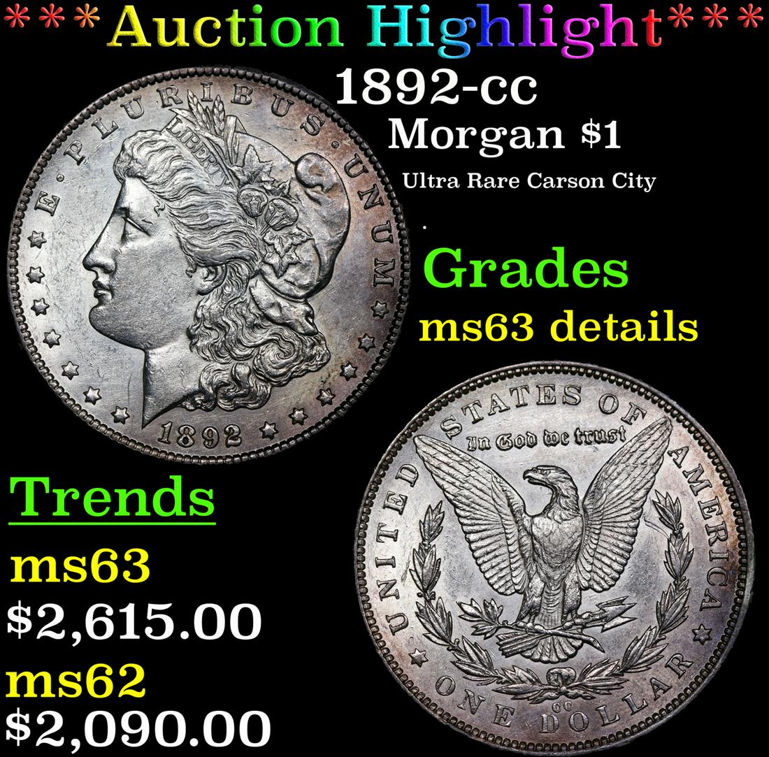 ***Auction Highlight*** 1892-cc Morgan Dollar $1 Graded (1 of 5)