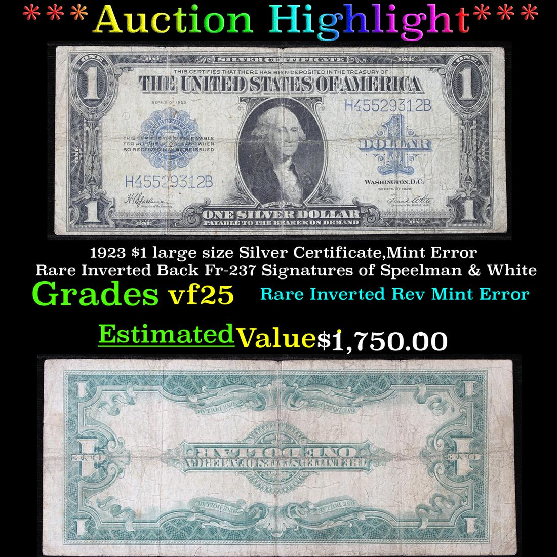 ***Auction Highlight*** 1923 $1 large size Silver (1 of 3)