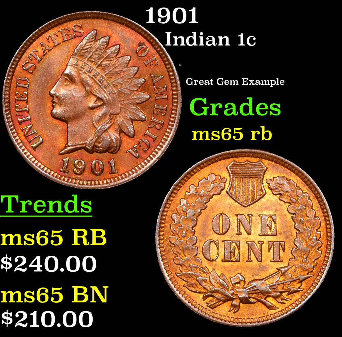 1901 Indian Cent 1c Grades GEM Unc RB (1 of 3)