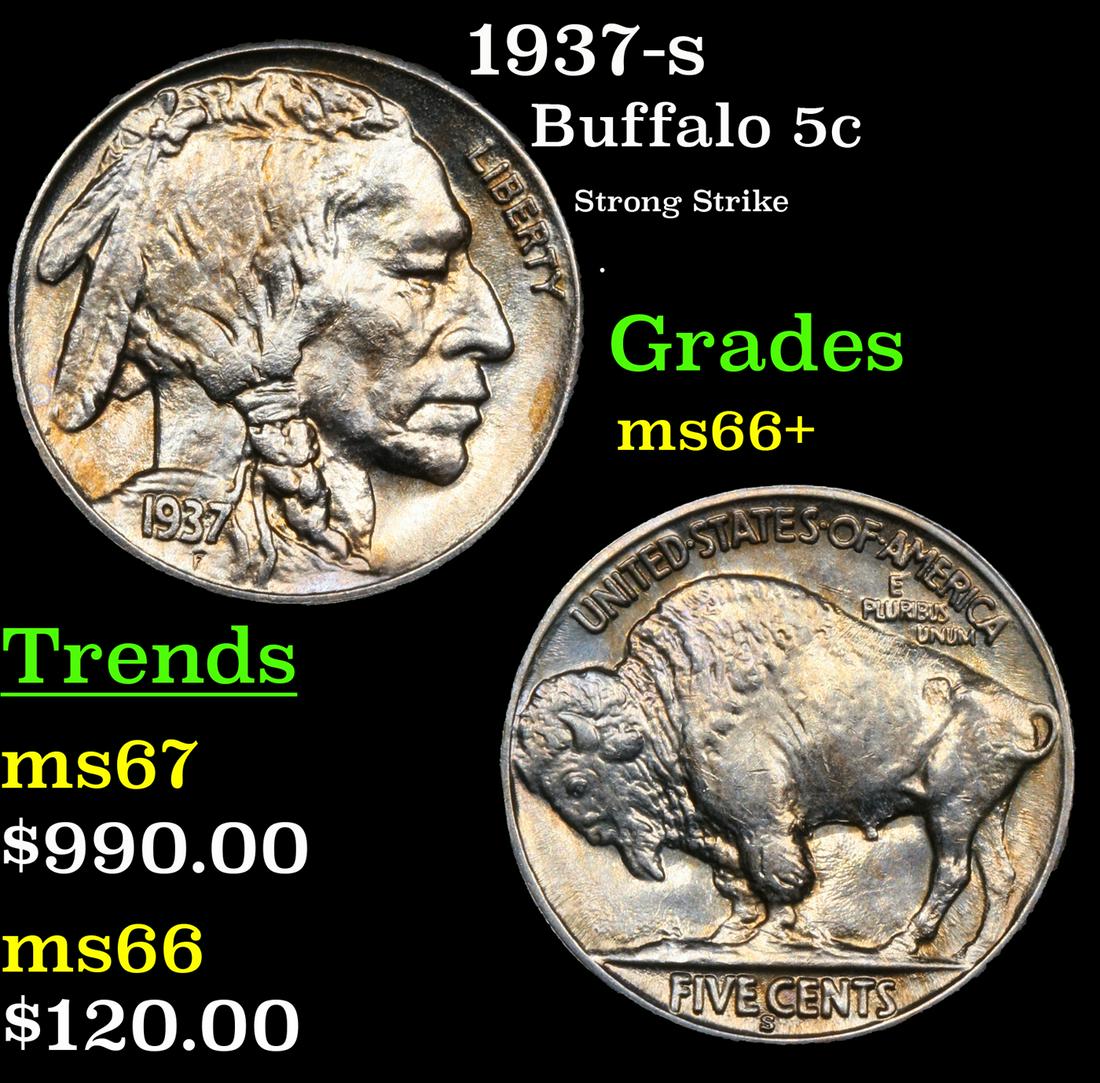 1937-s Buffalo Nickel 5c Grades GEM++ Unc (1 of 3)