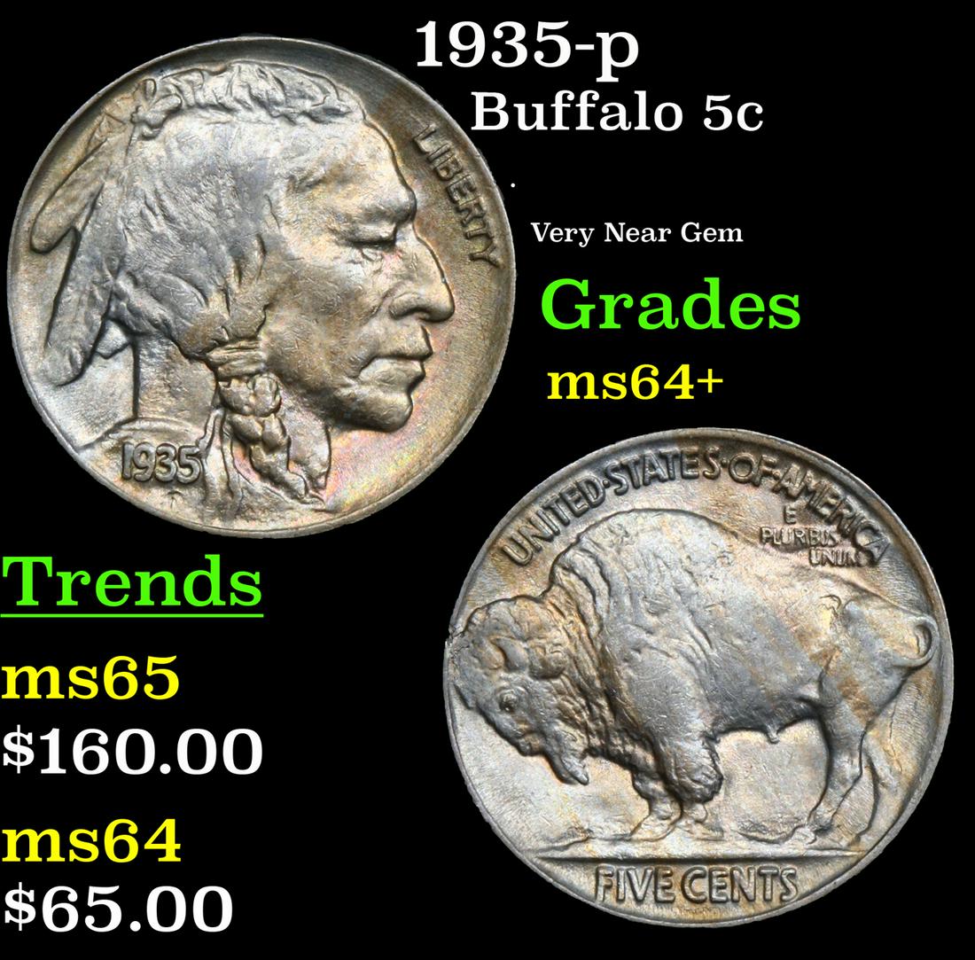 1935-p Buffalo Nickel 5c Grades Choice+ Unc (1 of 3)