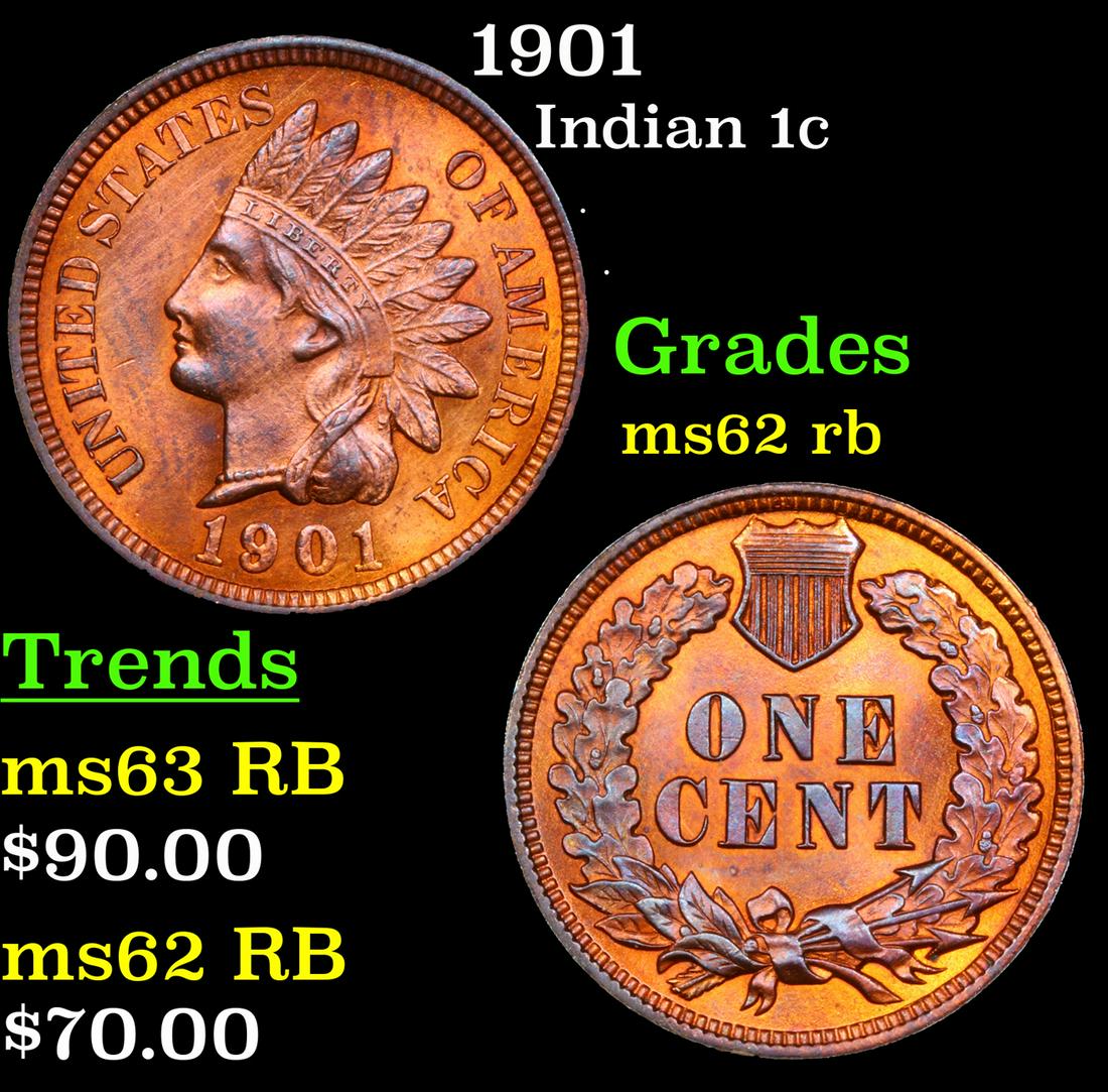 1901 Indian Cent 1c Grades Select Unc RB (1 of 3)