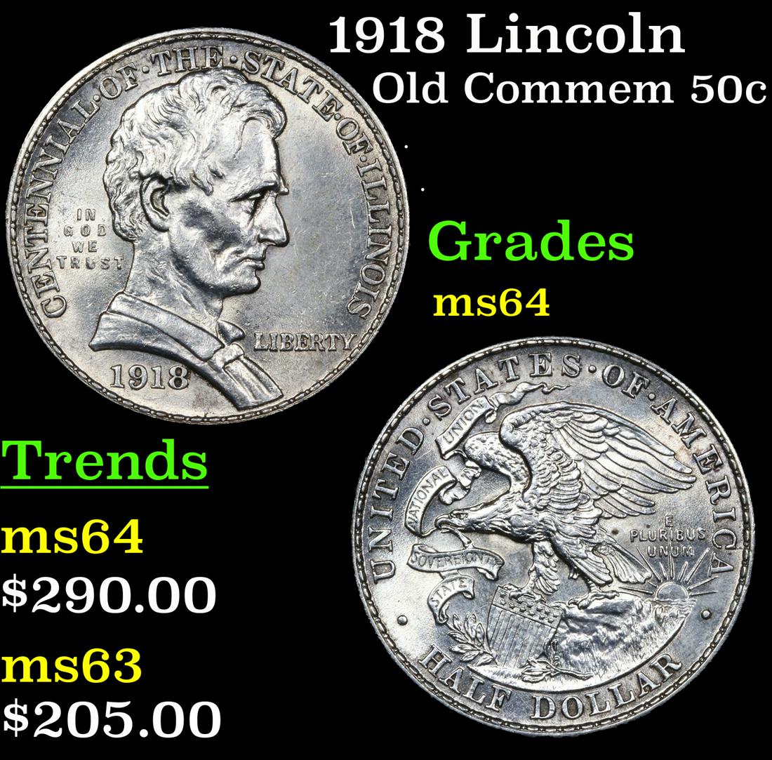 1918 Lincoln Old Commem 50c Grades Choice Unc (1 of 3)