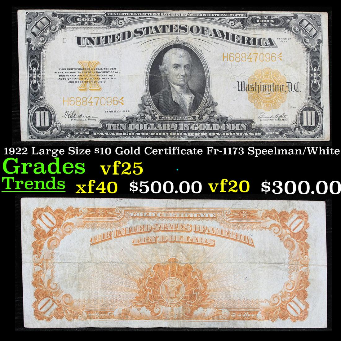 1922 Large Size $10 Gold Certificate Fr-1173 (1 of 3)