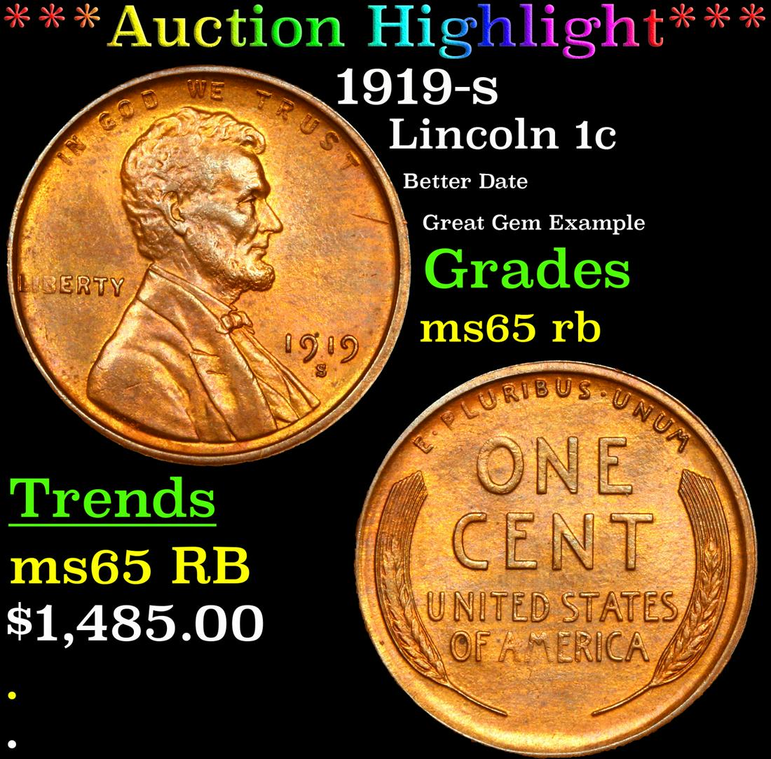 *Highlight* 1919-s Lincoln 1c Graded GEM Unc RB (1 of 5)