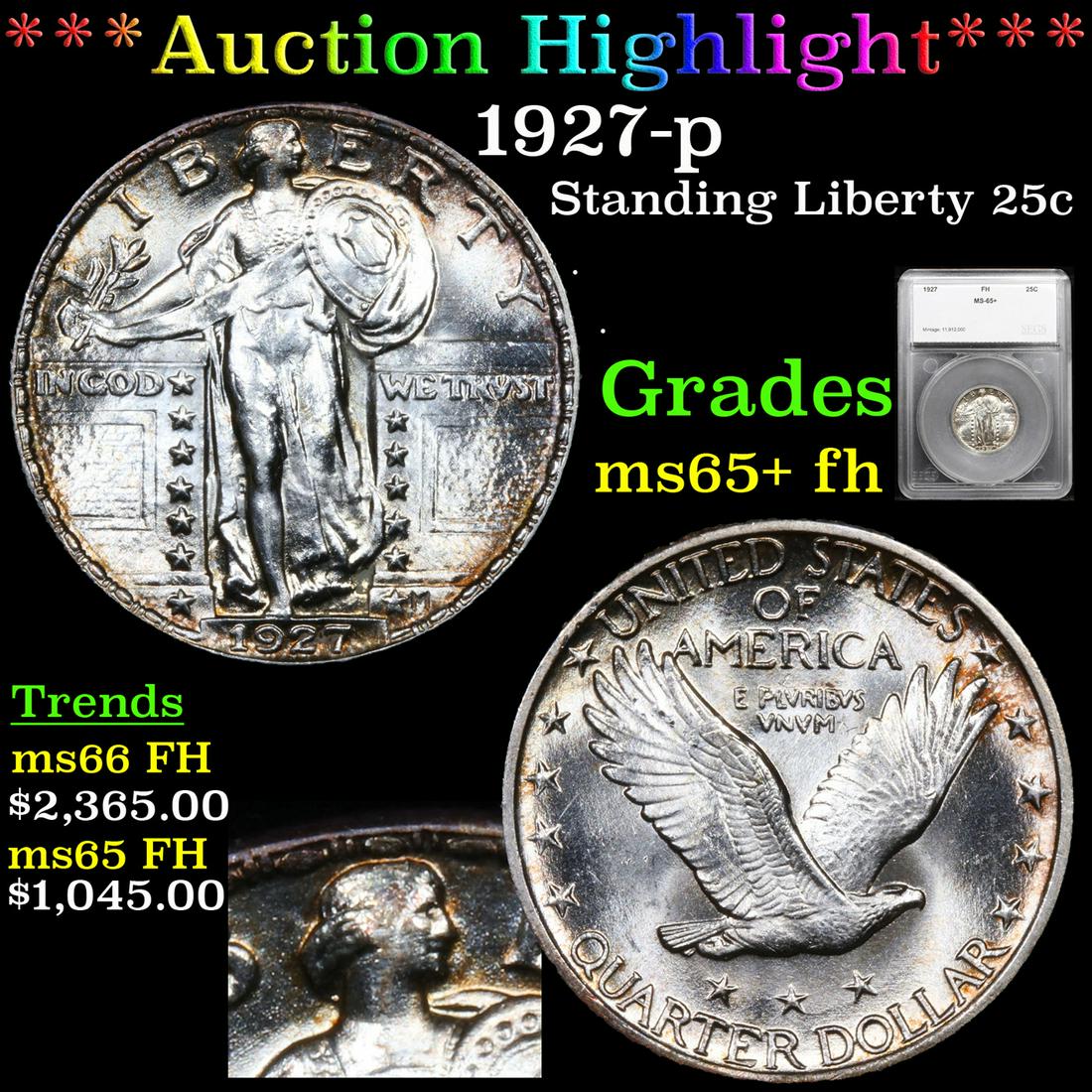 *Highlight* 1927-p Standing Liberty 25c Graded ms65+ fh (1 of 6)