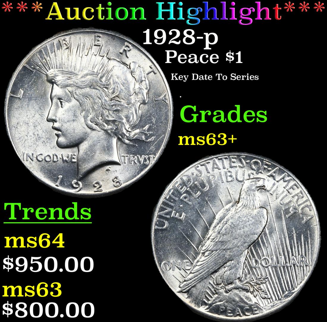 *Highlight* 1928-p Peace $1 Graded ms63+ (1 of 5)