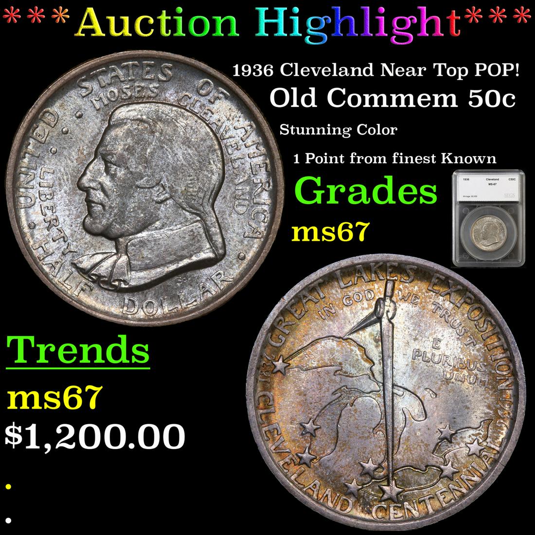 *Highlight* 1936 Cleveland Near Top POP! Old Commem 50c (1 of 5)