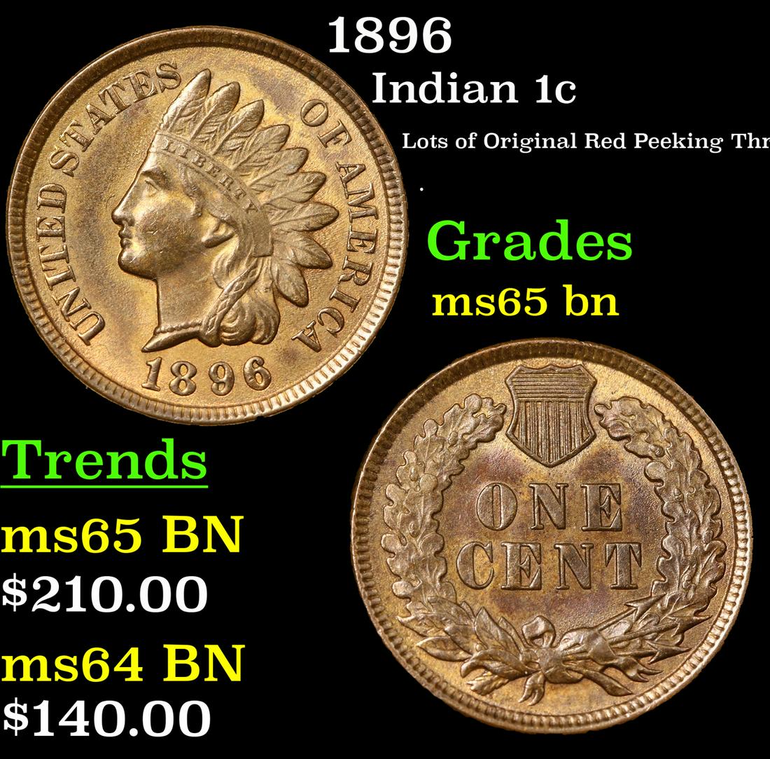 1896 Indian 1c Grades GEM Unc BN (1 of 3)