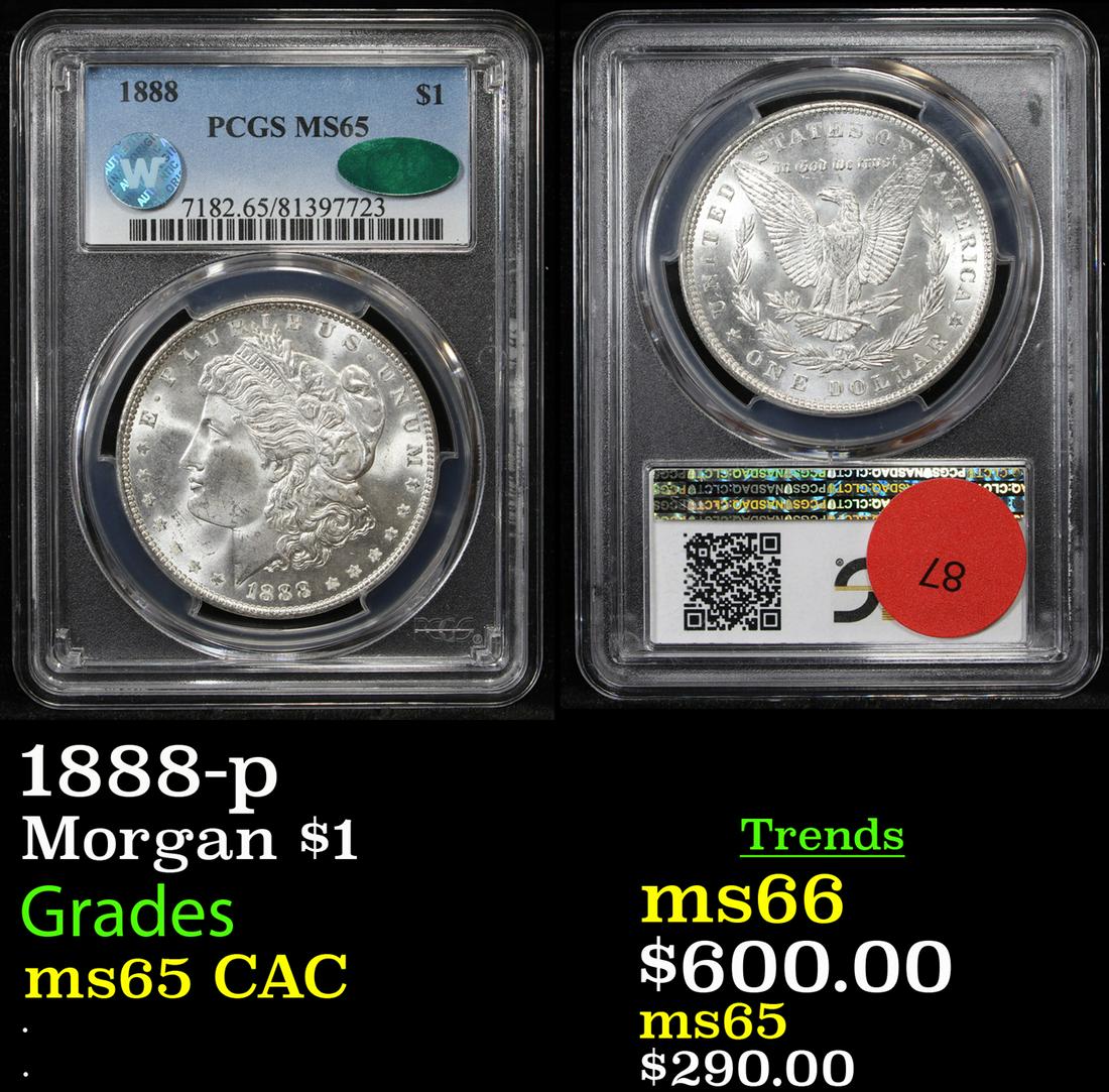 1888-p Morgan $1 Graded ms65 CAC (1 of 3)