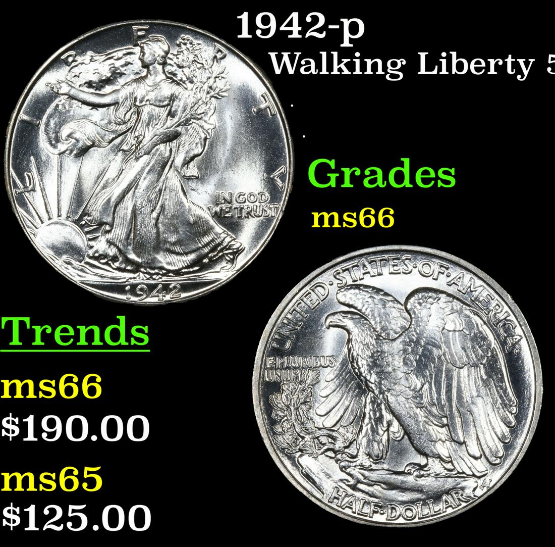1942-p Walking Liberty 50c Grades GEM+ Unc (1 of 3)