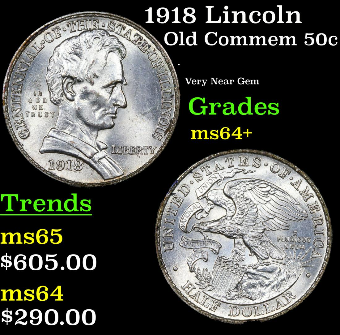 1918 Lincoln Old Commem 50c Grades Choice+ Unc (1 of 3)