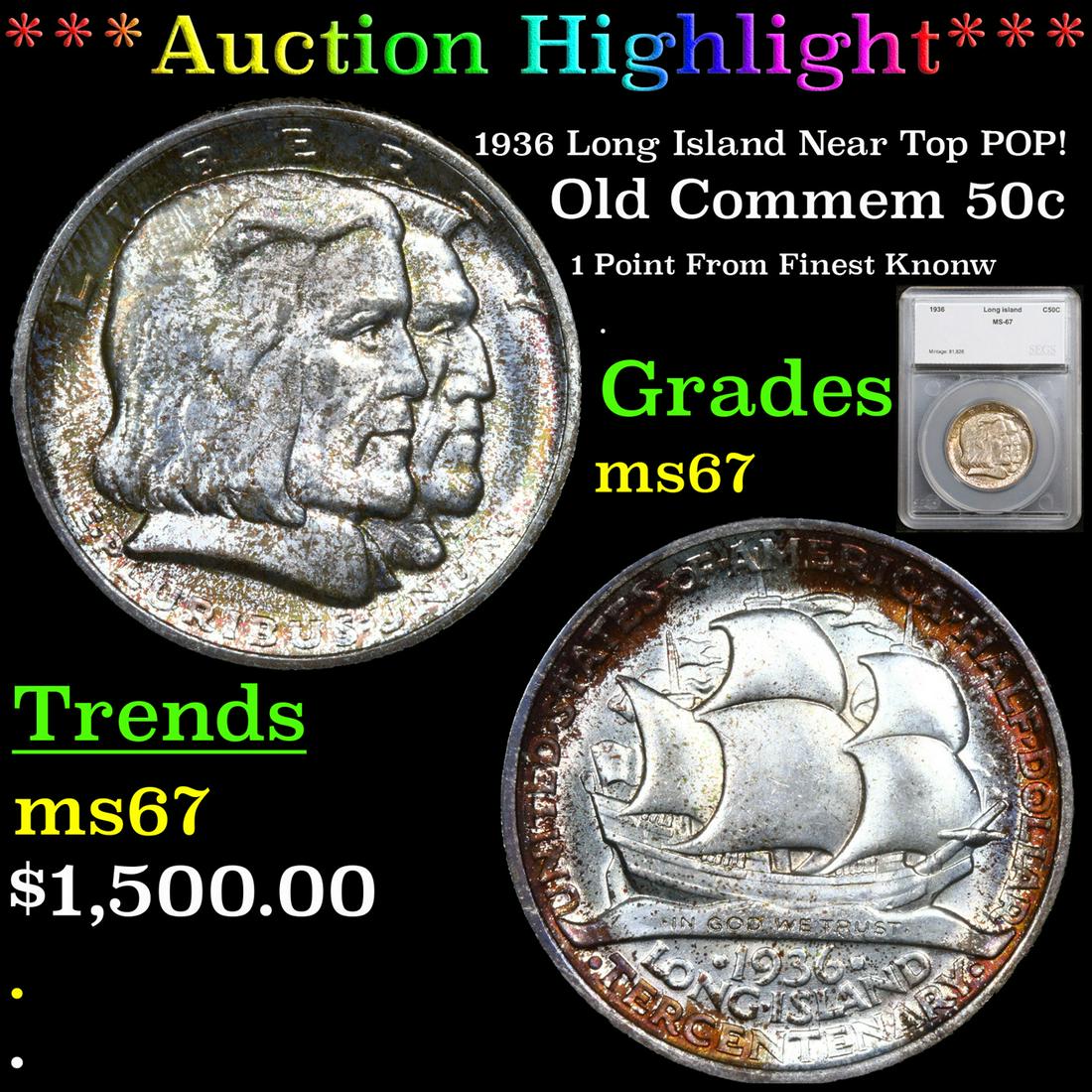 *Highlight* 1936 Long Island Near Top POP! Old Commem (1 of 5)