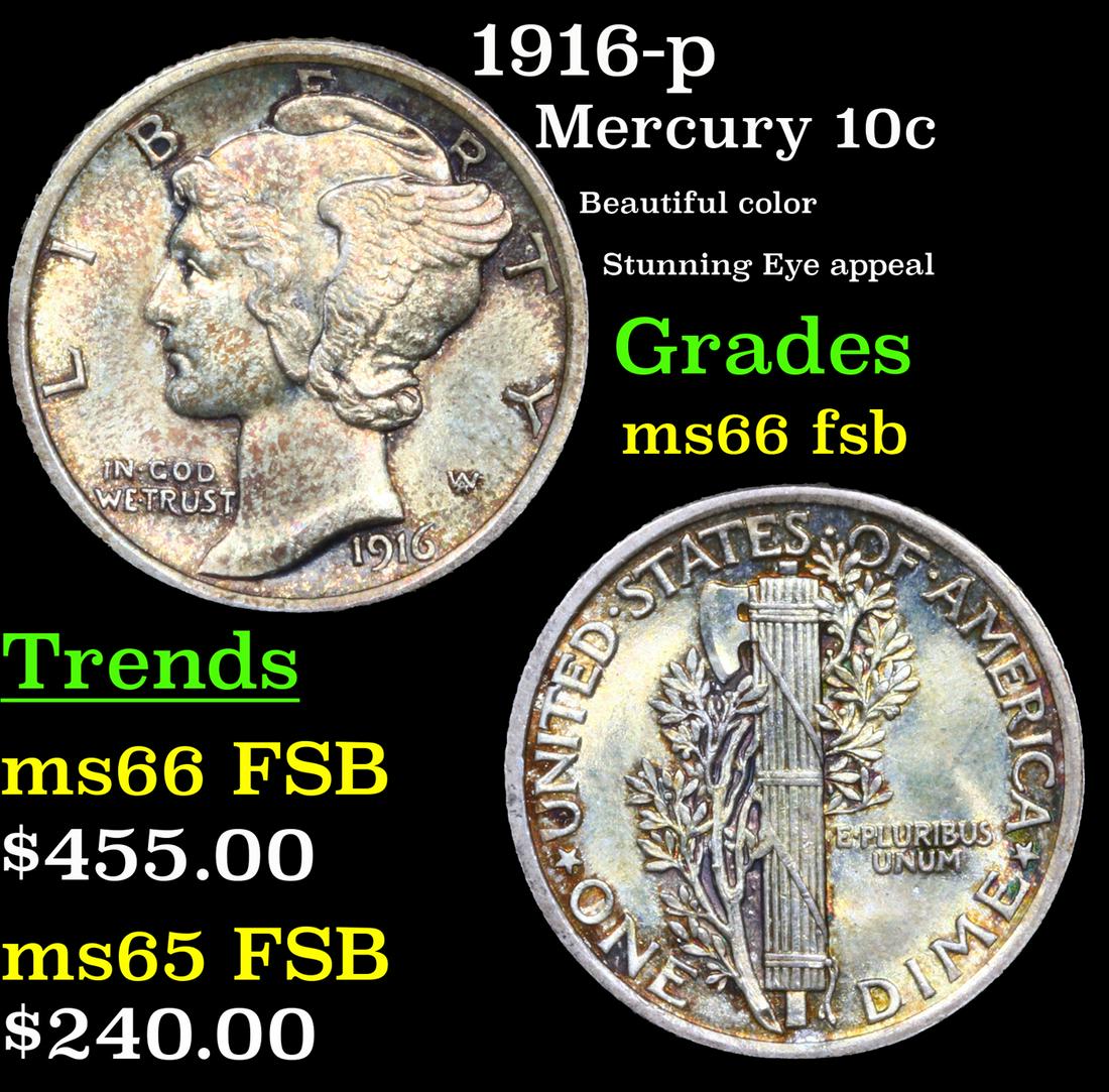 1916-p Mercury 10c Grades GEM+ FSB (1 of 5)