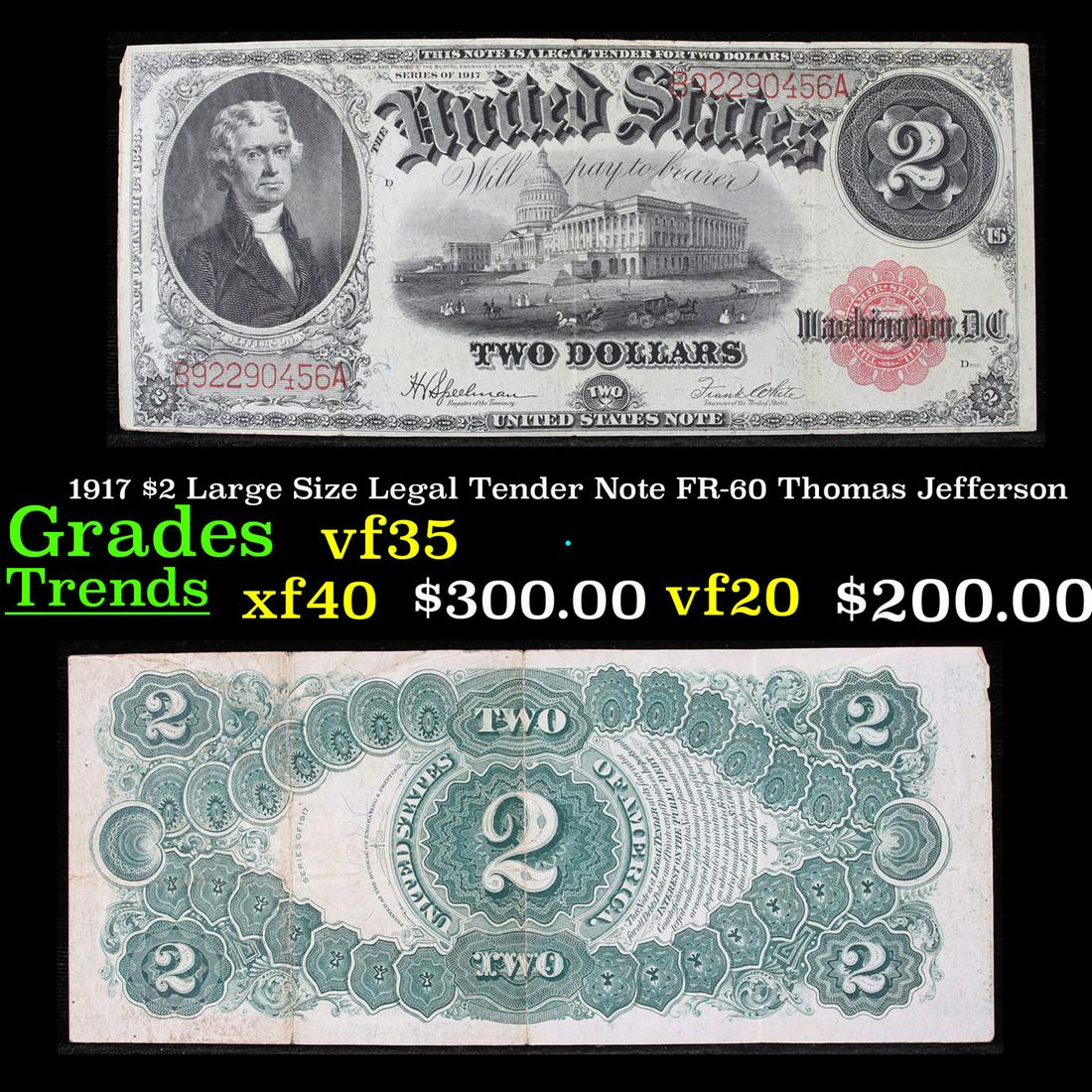 1917 $2 Large Size Legal Tender Note FR-60 Thomas (1 of 3)