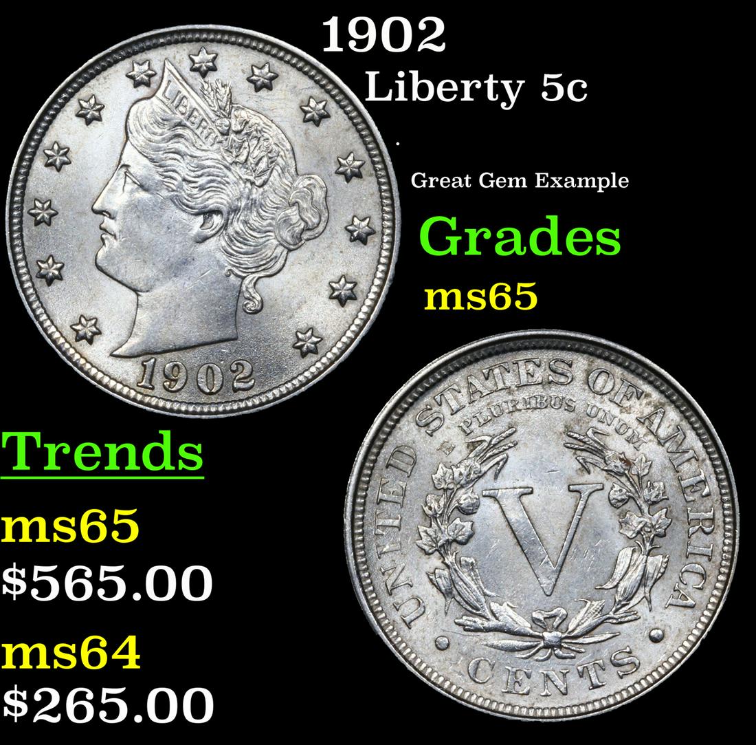 1902 Liberty 5c Grades GEM Unc (1 of 3)