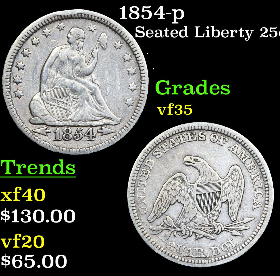 1854-p Seated Liberty 25c Grades vf++ (1 of 3)