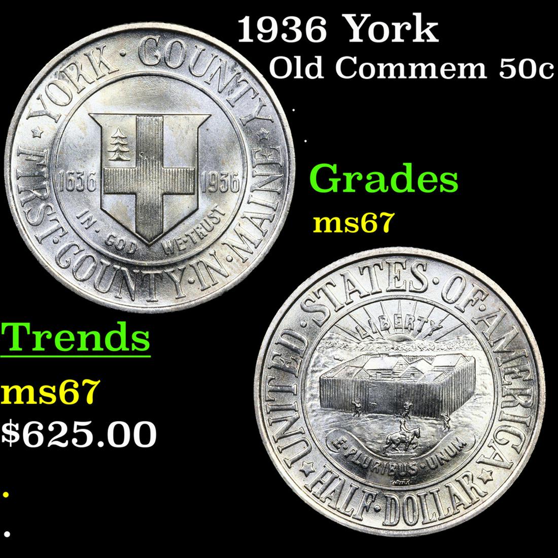 1936 York Old Commem Half Dollar 50c Grades GEM++ Unc (1 of 3)