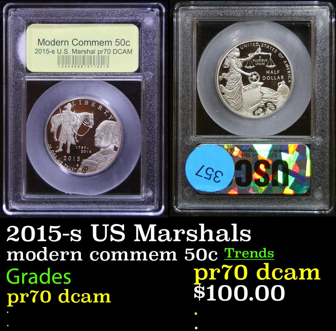 Proof 2015-s US Marshals Modern Commem Half Dollar 50c Graded GEM++ Proof Deep Cameo By USCG (1 of 3)
