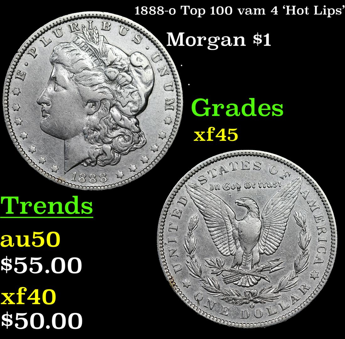 1888-o Morgan Dollar Top 100 vam 4 'Hot Lips' $1 Grades xf+ (1 of 3)