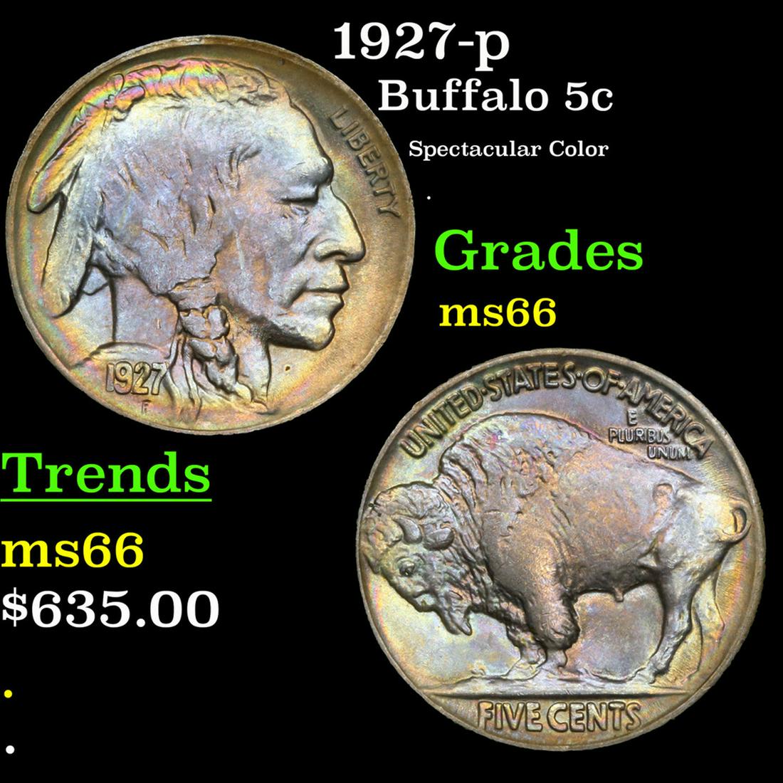 1927-p Buffalo Nickel 5c Grades GEM+ Unc (1 of 3)