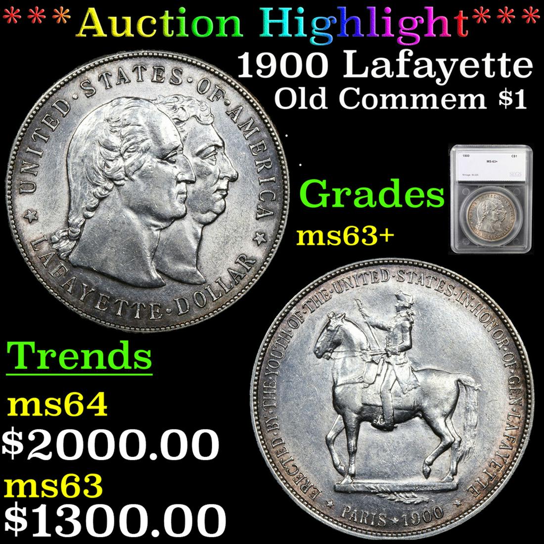 ***Auction Highlight*** 1900 Lafayette Lafayette Dollar 1 Graded ms63+ By SEGS (fc) (1 of 5)
