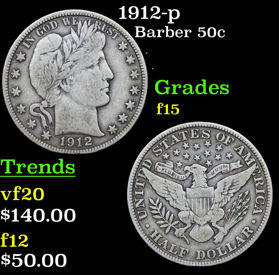 1912-p Barber Half Dollars 50c Grades f+ (1 of 3)