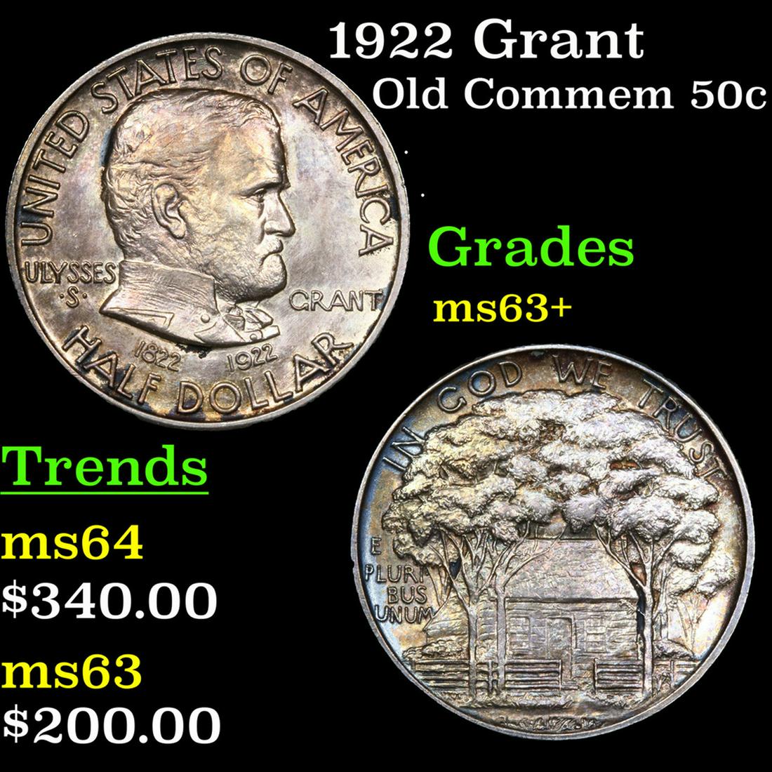 1922 Grant Old Commem Half Dollar 50c Grades Select+ Unc (1 of 3)