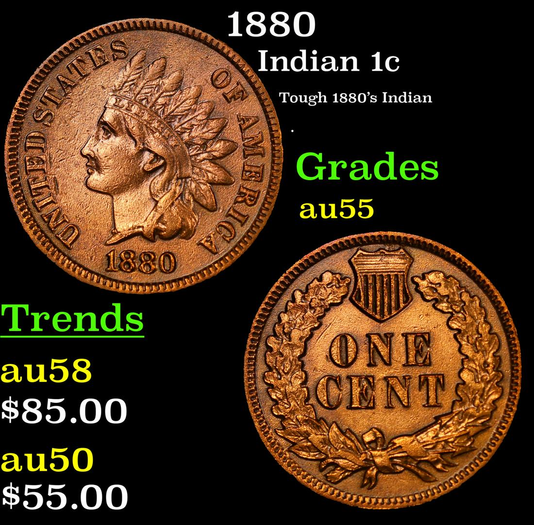 1880 Indian Cent 1c Grades Choice AU (1 of 3)