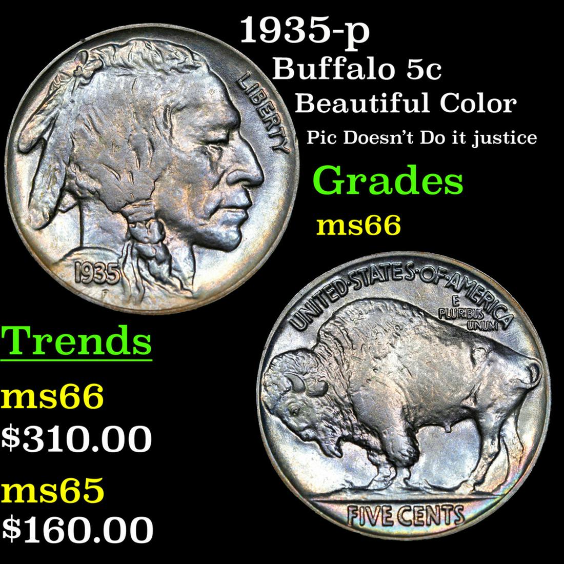 1935-p Buffalo Nickel 5c Grades GEM+ Unc (1 of 3)