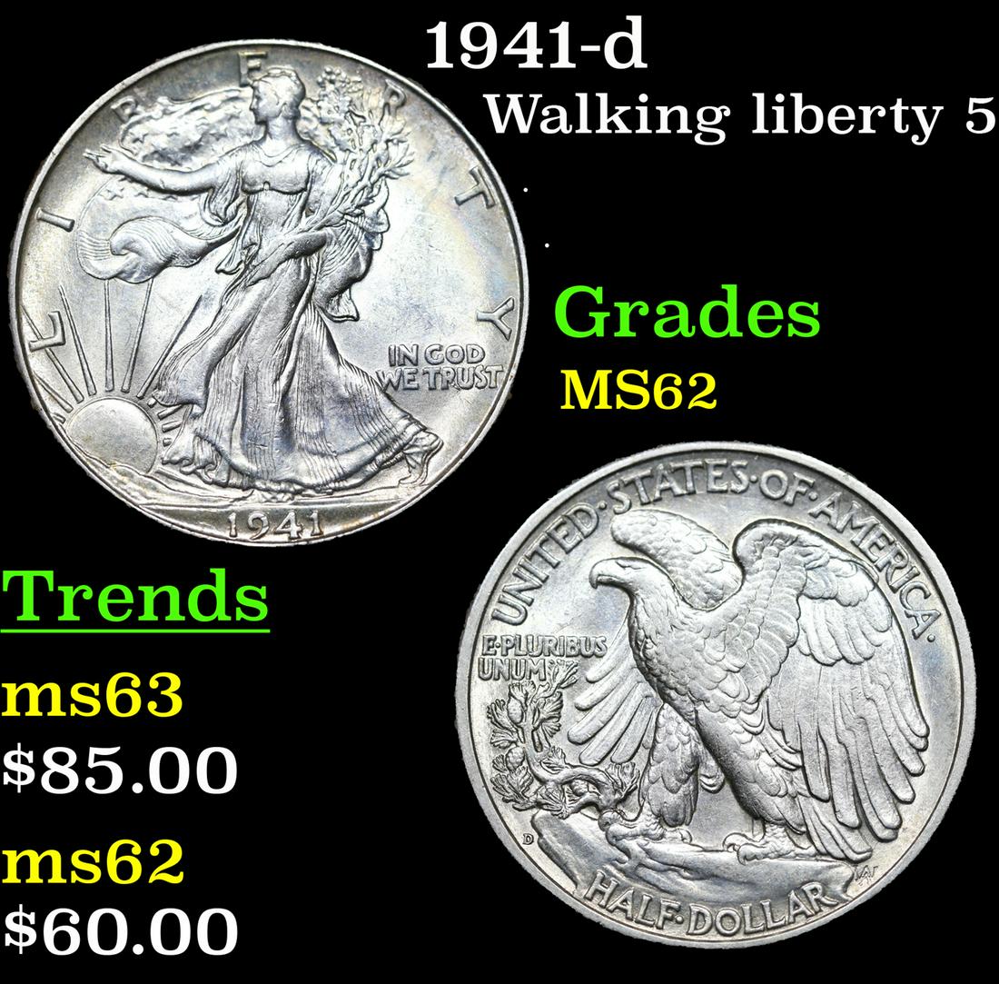 1941-d Walking Liberty Half Dollar 50c Grades Select Unc (1 of 3)