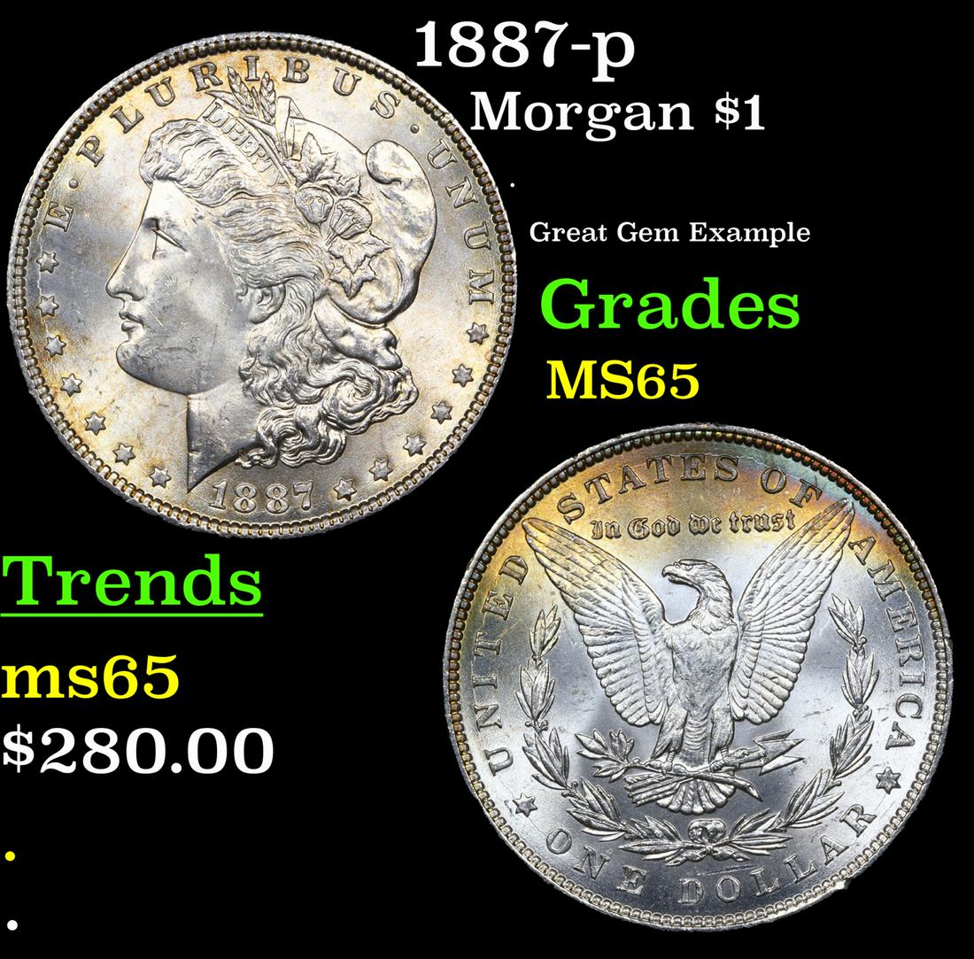 1887-p Morgan Dollar $1 Grades GEM Unc (1 of 3)