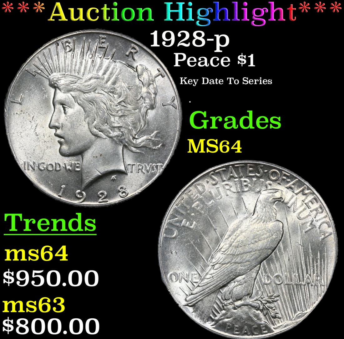 ***Auction Highlight*** 1928-p Peace Dollar $1 Graded Choice Unc by USCG (fc) (1 of 5)