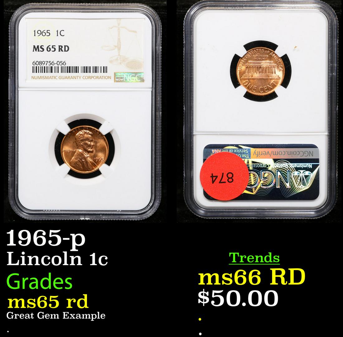 NGC 1965-p Lincoln Cent 1c Graded ms65 rd By NGC (1 of 3)