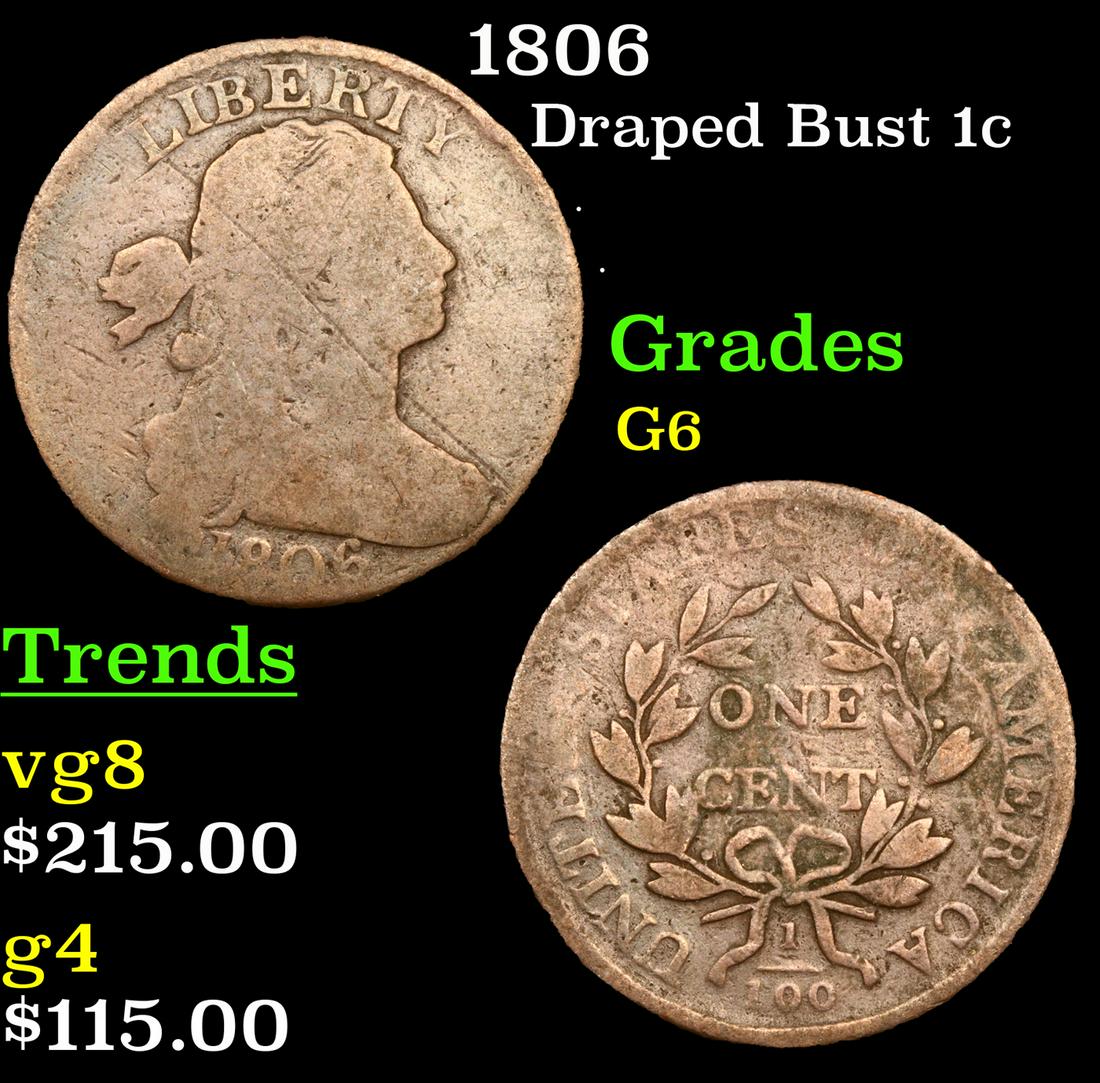 1806 Draped Bust Large Cent 1c Grades g+ (1 of 3)