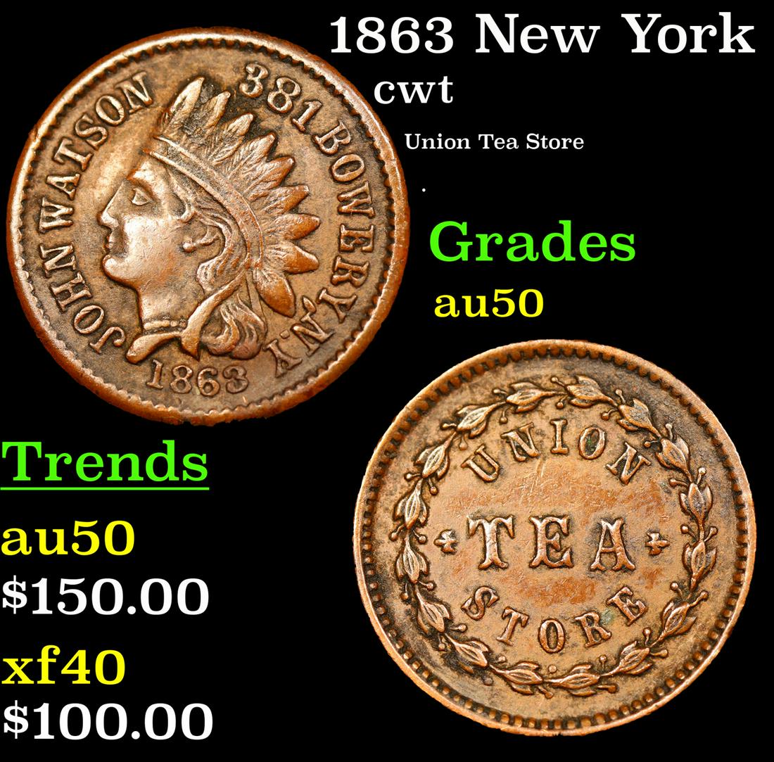 1863 New York Civil War Token F-NY-630-CE-1a R4 1c Grades AU, Almost Unc (1 of 3)