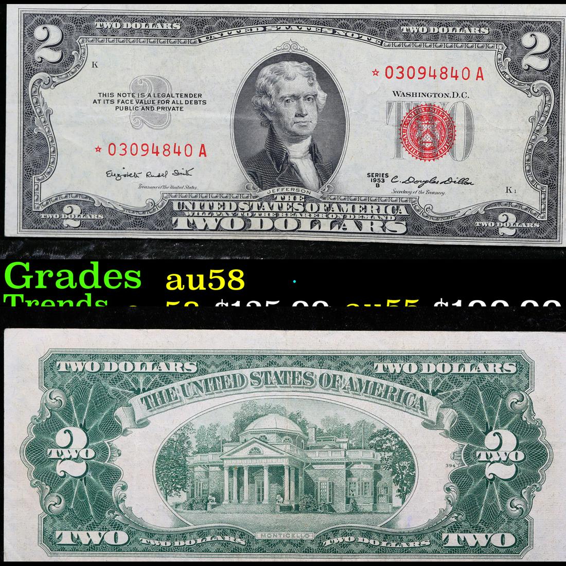 *Star Note* 1953B $2 Red Seal United States Note Grades Choice AU/BU Slider (1 of 3)