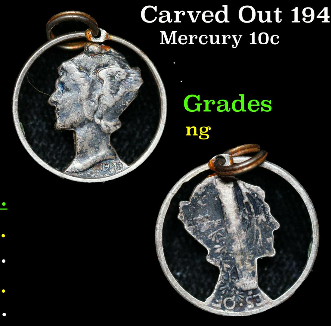 Carved Out 1943 Mercury Dime Very Cool Mercury 10c Grades NG (1 of 3)