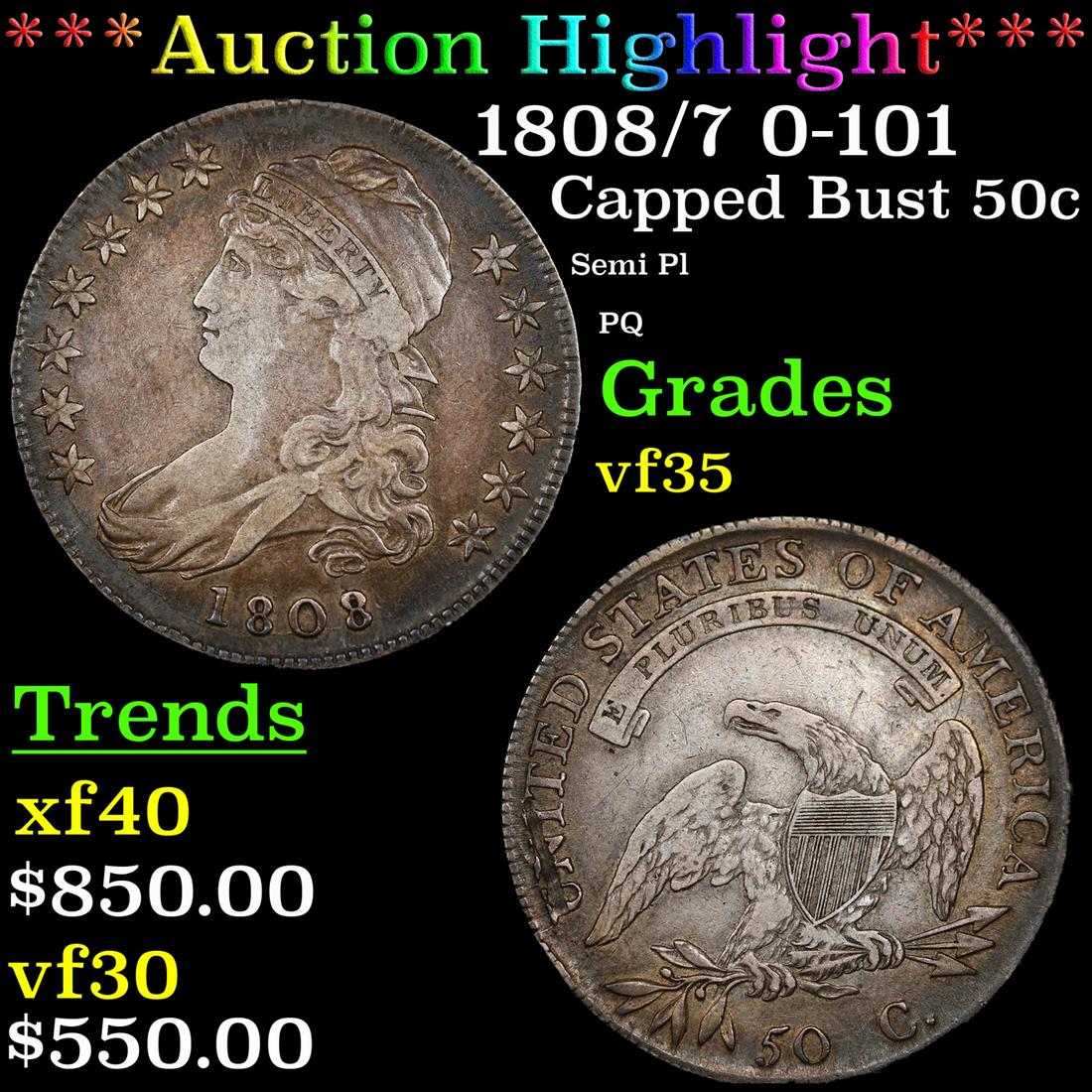 *Highlight* 1808/7 0-101 Capped Bust 50c Graded vf35 (1 of 6)