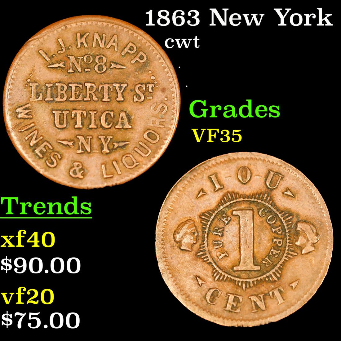 1863 New York F-NY-905-B-2a cwt Grades vf++ (1 of 3)
