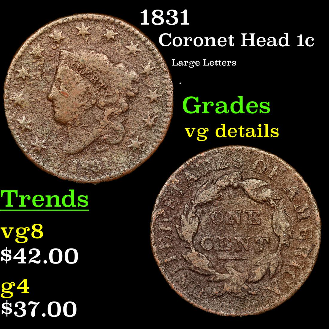 1831 Coronet Head 1c Grades vg details (1 of 3)