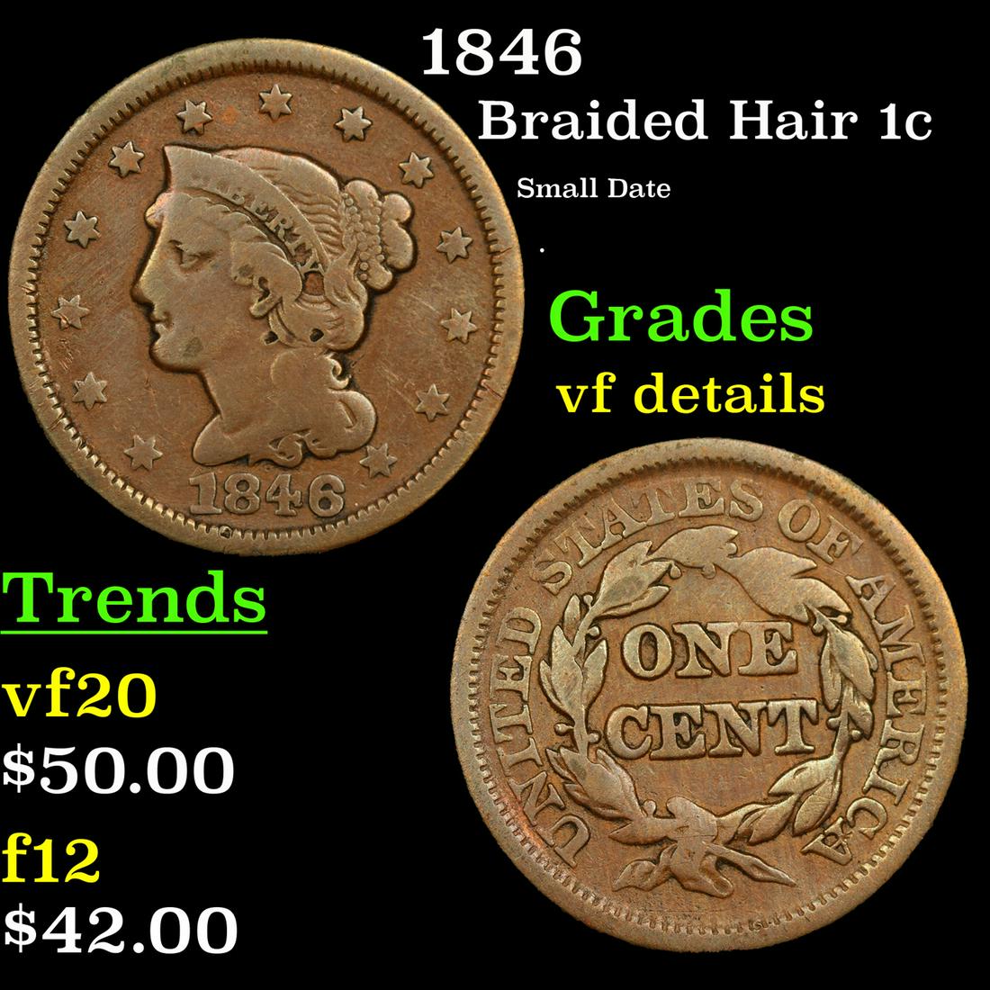 1846 Braided Hair 1c Grades vf details (1 of 3)