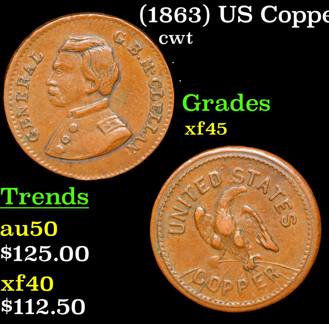 (1863) US Copper F-138/434 cwt Grades xf+ (1 of 3)
